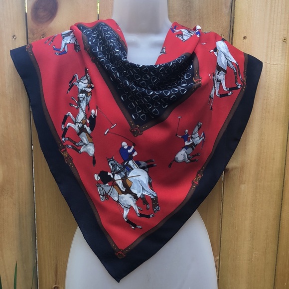 VTG Classy Horse Polo Theme Design Square Scarf. Made in Italy - Picture 1 of 14